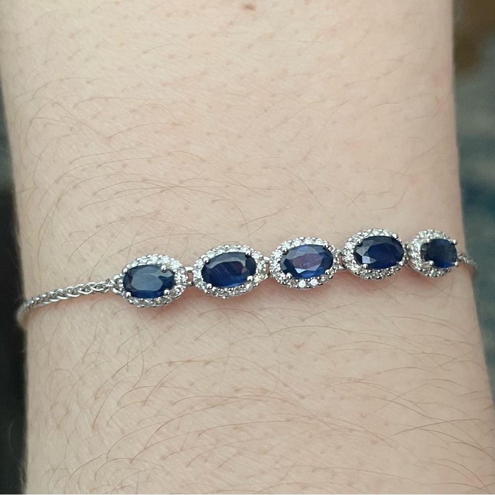 Genuine Sapphire, Diamond, Bolo Bracelet, 14K White Gold-Now Accepting Offers!